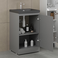 Style Line Тумба с кварцевой раковиной антрацит Батлер 50 серая Люкс антискрейтч Plus – фотография-3